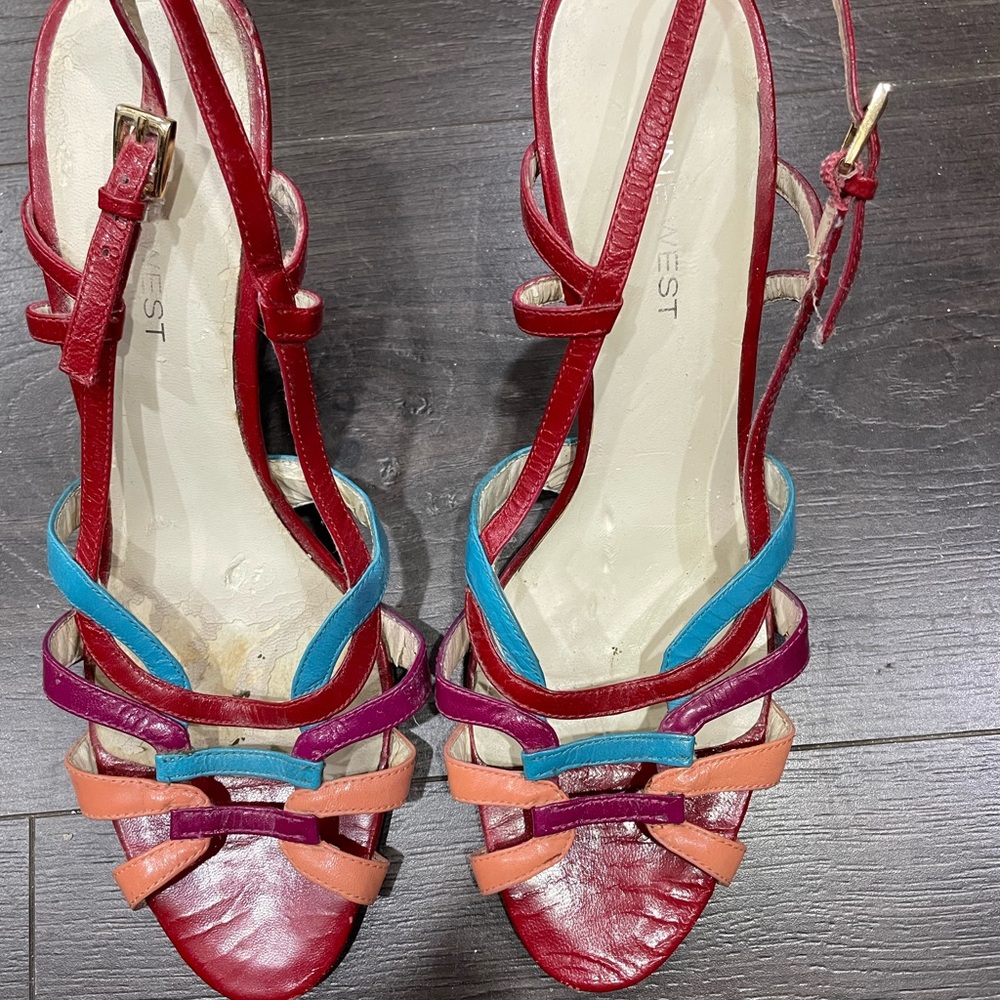 Vintage Fashionable Nine West Multicolor Leather Slingback Strappy Sandals 8.5